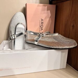 ARQ Silver Metallic Mesh Mary Jane Flats